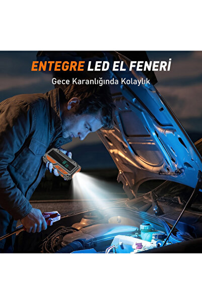 Enshall 10.000mAh Jump Starter Akü Takviyeli 1000A Tepe Akımlı Araç Lastik Şişirme Hava Kompresörü
