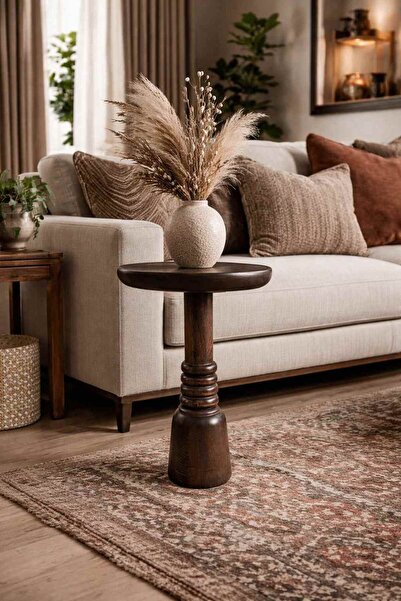 Simillo Home&Living Wood WoodenAhşap Tekli Mantar Yan Sehpa Modern Ceviz Renk...