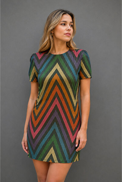 ileenofficial Zigzag Desenli Simli Mini Elbise