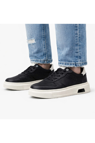 Slope Men's Black Genuine Leather Lace-Up Casual Shoes High Sole Orthopedic 558