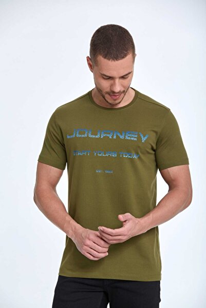 Voltaj Putovanje Štampano Pamuk lu okrugla kragna T-shirt kaki