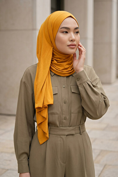Aisha's Design Pratik Penye Şal,PS-16,Hardal