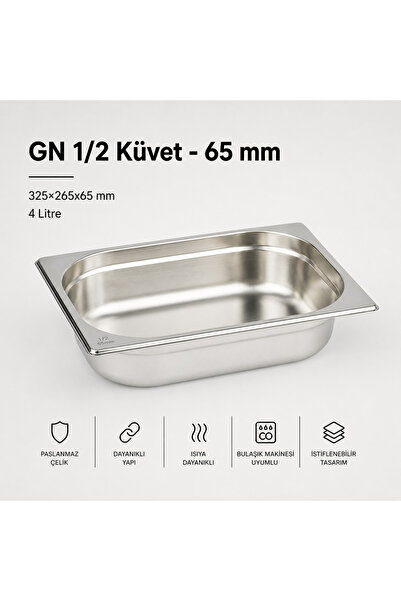 Natsan Paslanmaz Çelik Gastronom/gastronorm Küvet Gn 1/2-65 (32,5 X 26,5 X 6,...
