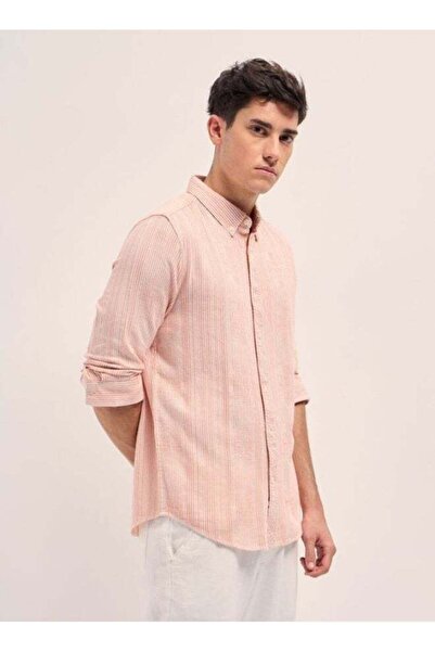 The Bear House Men's Light Orange Self Design Slim Fit Casual Shirt for Every...