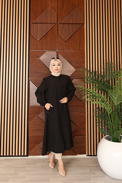 Dayfabric Kolları Halka ve İnci Detaylı Cepli Basic Kap | Siyah
