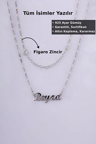 Jewelmim Figaro Zincir İsim Yazılı Gümüş Kolye | Beyaz Altın Kaplama Hediye 9...