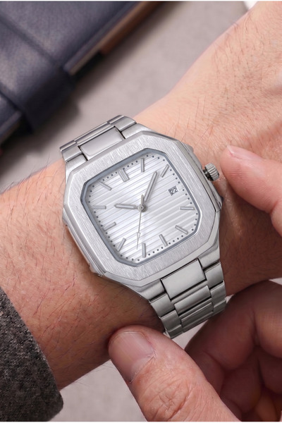 Louis Genessio Steel Cord Men's Wristwatch Silver White with Calendar