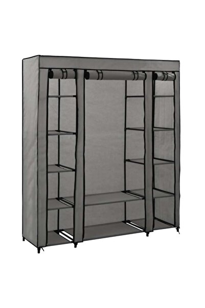 Concept Șifonier cu bare și compartimente, gri, 150x45x176 cm, textil