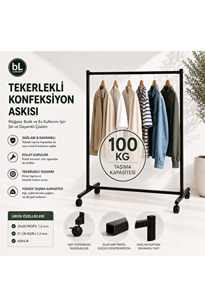 bL CONCEPT konfeksiyon Askısı Ayaklı Askılık Sabit Eteklik Tekerlekli Stant E...