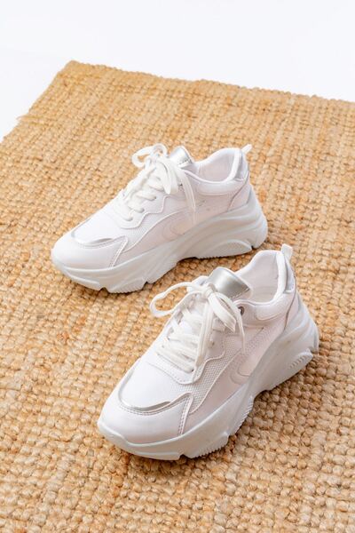 Women's White Lace-up Casual Casual Style Sole Sneaker