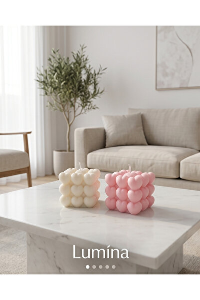 LUMİNA Pembe/ Kalpli Mum 2 Li Set/hediye /dekoratif/soyawax Mumları
