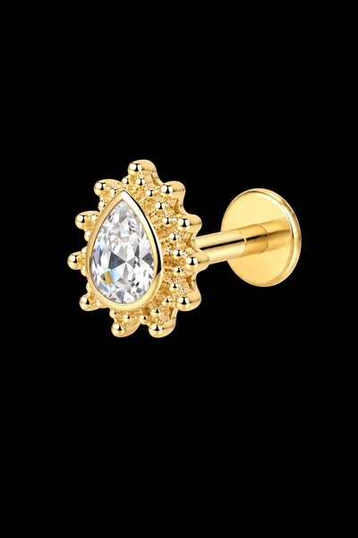 ömay takı Etnik Damla Zirkon 316l Cerrahı Çelik Labret Piercing