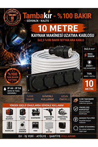 r Rosso Levanto Kaynak Makinesi Uzatma Kablosu - 10 m, 4'lü Grup Priz ve Fiş,...