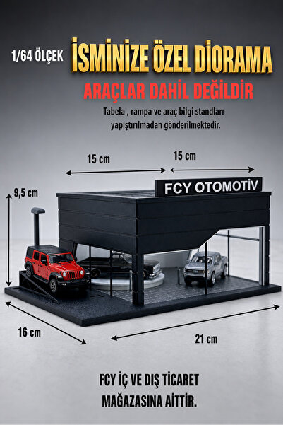 CEREN YÜCEL 1/64 Ölçekli Siyah Renk Showroom Tasarımlı Diorama Araç Sergileme...
