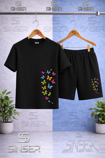 SS SİNSER Children's Multiple Butterfly Soleni Printed Crew Neck T-Shirt - Sh...