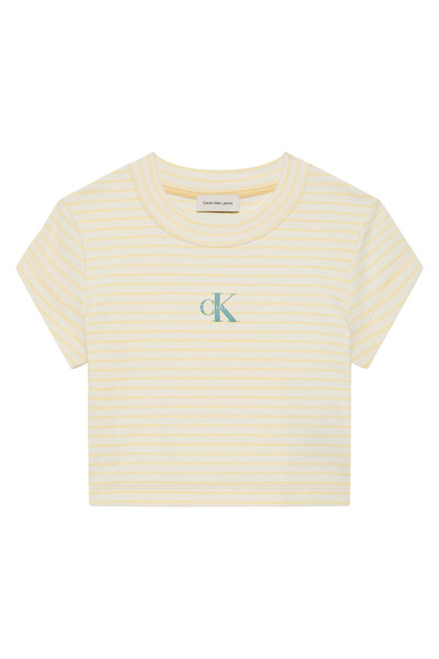 Calvin Klein Jeans Sarı Kadın Baskılı T-Shirt STRIPED MONOLOGO BABY RIB TEE