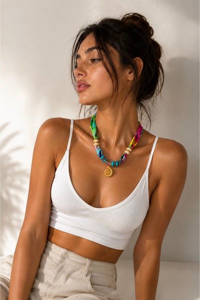 Bermecy Amalfi Spiral Colorful Scarf Necklace – Gold Snail Tip Design Scarf Necklace