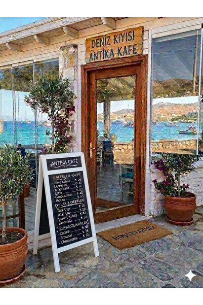 VEO STORE Ahşap Ayaklı Menü Panosu - Çift Taraflı Tebeşir Tahtası - Kafe Rest...