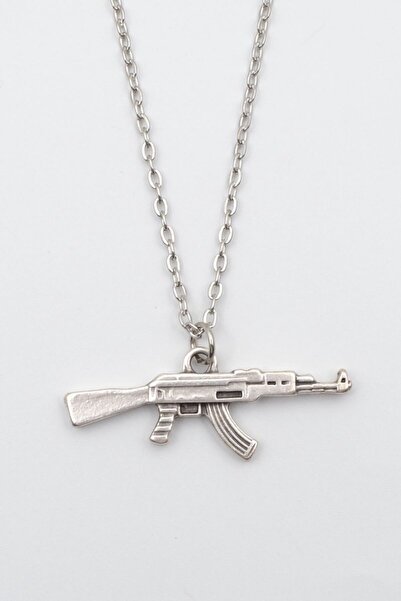 ıdr Pubg Keleş Ak-47 Kalaşnikof Gümüş Kaplama Düz Zincir Kolye