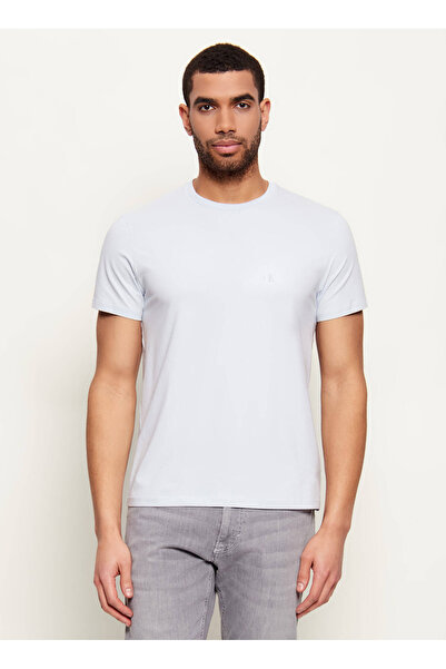 Calvin Klein Mavi Erkek Logo Baskılı T-Shirt LV04LC240GCIQ_SS SLIM STRETCH COTTO