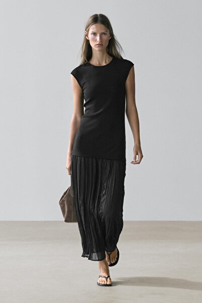 Massimo Dutti Long combined pleated dress