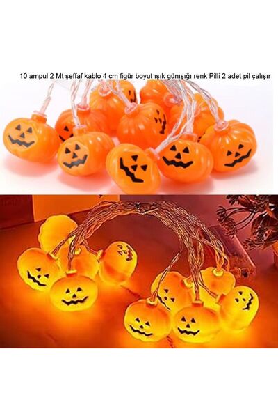 partidolu Halloween 2 Mt 10 Ampul Plastik Turuncu Balkabağı Şekilli Pilli Led...