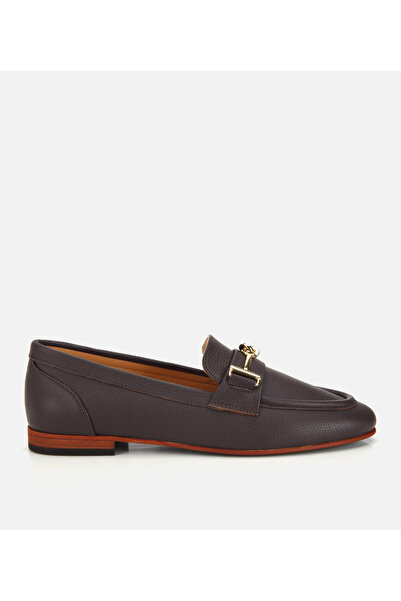 Hotiç Loafer clasic din piele maro, cu cataramă, cu textură moale, pentru femei