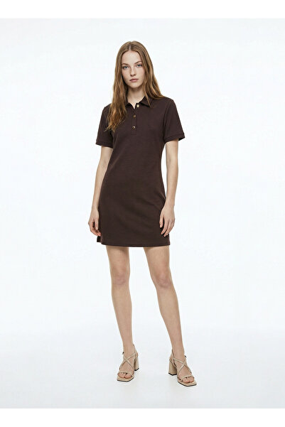 Fabrika Kahverengi Kadın Polo Yaka Regular Fit Elbise F6SL-ELB0372
