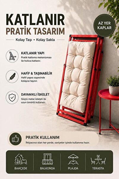 HASTUNÇ Premium Konfor Minderli Katlanır Şezlong Seti - İkili Bahçe Balkon Teras Plaj Şezlongu + Sehpa