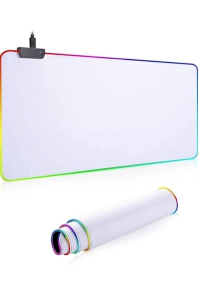 QUANDTECH Gaming Oyuncu Mouse Pad Beyaz Rgb Speed Yüzey 13+1 farklı Değişen L...