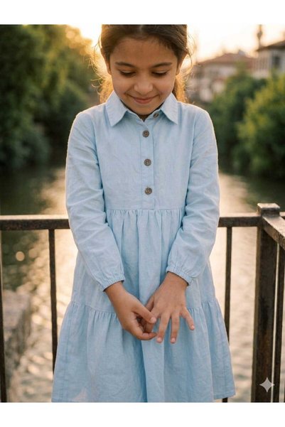 Hilal Akıncı Kids Kız Çocuk Uzun Kollu Önü Düğmeli Gabardin Elbise