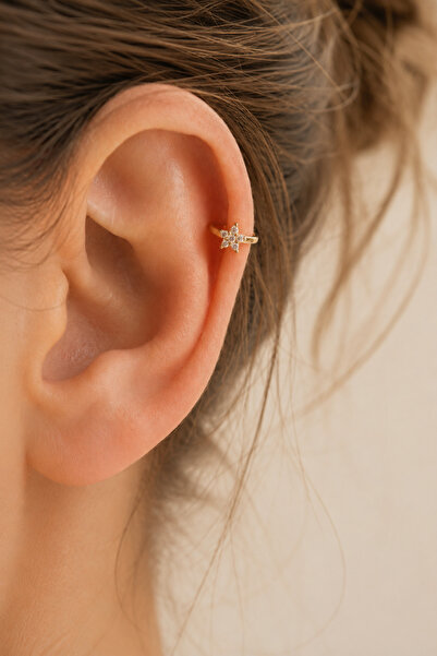 Sacce Scarves&Accessories Zirkon Taşlı Çiçek Helix Piercing Tragus Çiçekli Kıkırdak Lob Küpesi Tek Adet
