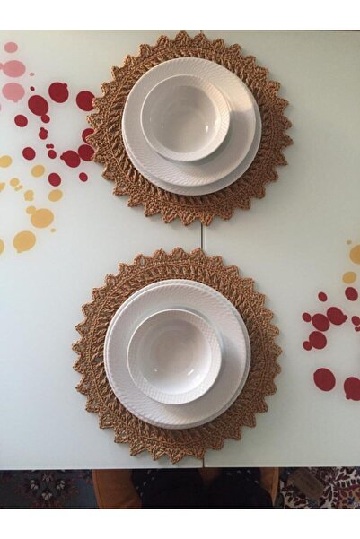 ekrumix Placemat Plate Coaster 2 Person Paper Rope Hand Knitted