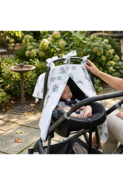 DEUX LAPINS Muslin Stroller Cover - Les Êlêphants