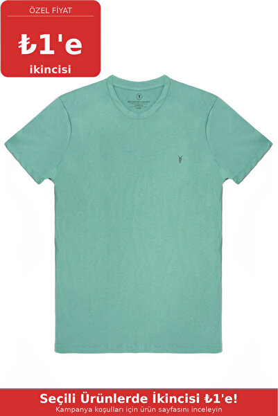 COMBİNE MİCHAİL Erkek Çağla %100 Pamuk Slim Fit Bisiklet Yaka Kısa Kollu Tişört