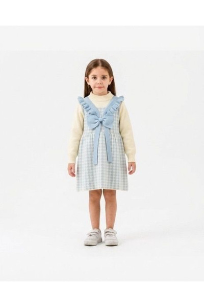 GENERAL Winter dress with a modern design in sky blue - 1-3 years