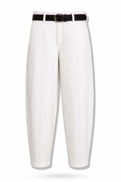 5in1Canpolat Ecru Belted Trousers with Stitching Detail 17613