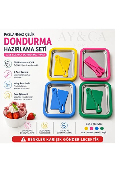 AY&ÇA HOME Pembe Dondurma Tepsisi Tavası Dondurma Yapma Hazırlama Rulo Spatul...