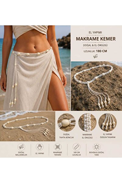 beyna aksesuar Curea tricotată manual din macrame, naturală, lucrată manual, ...