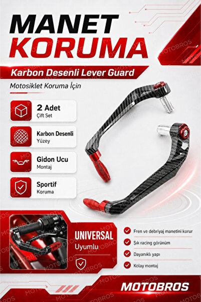 Motobros MOTOSİKLET MANET KORUMA Motosiklet Elcik KARBON DESEN KIRMIZI UNİVER...