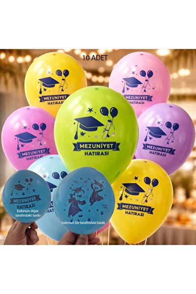 partidolu Mezuniyet Hatırası Yazılı Çift Taraf Baskılı Lateks Balon Karışık R...