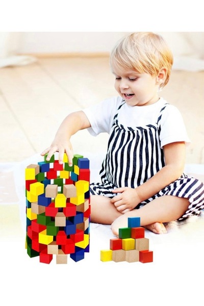 Toy Oyuncak Okul Öncesi 100 قطعة من مكعبات مونتيسوري الخشبية الملونة، مكعبات ...