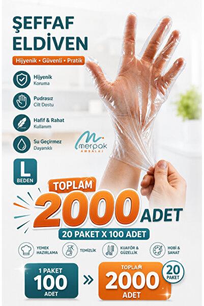 Merpak Ambalaj Şeffaf Eldiven 2000 Adet Hışır Poşet Eldiven Kullan At Eldiven