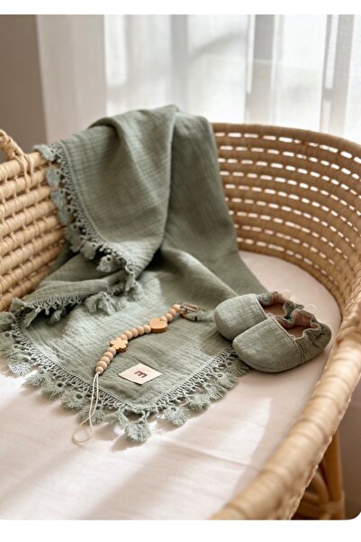 NALIA baby wear Kız Bebek %100 Pamuk Dantelli Battaniye&Patik Set - Emzik Ask...