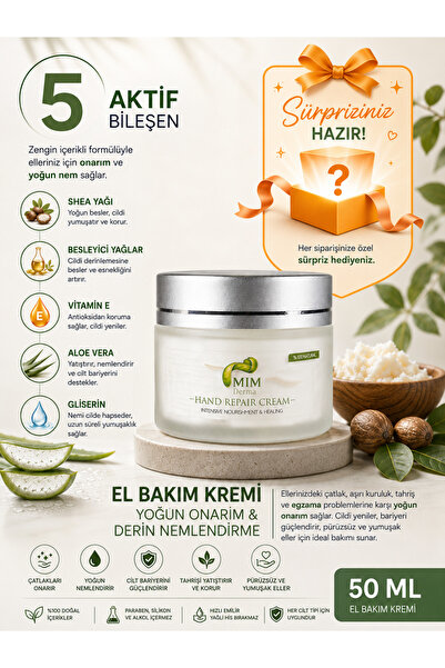 MİM Derma El Bakım Kremi - %20 Shea Yağı İçeren - Onarıcı Yoğun Dokulu Besley...
