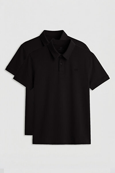 TOMMY LIFE Ανδρικό T-Shirt Standard Fit Basic Polo Neck 2-pack Μαύρο - 87748