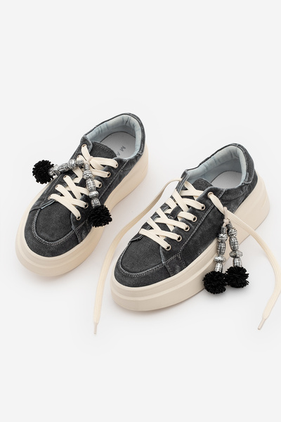 Marjin Pantofi sport pentru femei, cu talpă groasă, din denim, cu cataramă de...