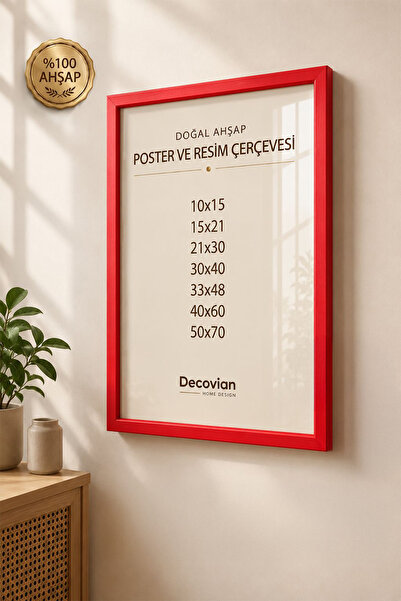 DecovianHomeDesign Doğal Ahşap Çerçeve Kırmızı - Resim Çerçevesi | Poster Çer...