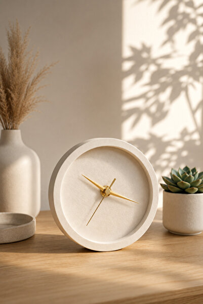 Sese Home Concept Modern Taş Tozu Masa Saati - Gold Renk Dekoratif