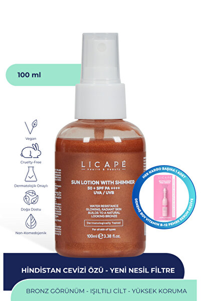 Licape Yüksek Koruma Suya Dayanıklı Işıltılı +50 Faktör Güneş Kremi 100ml